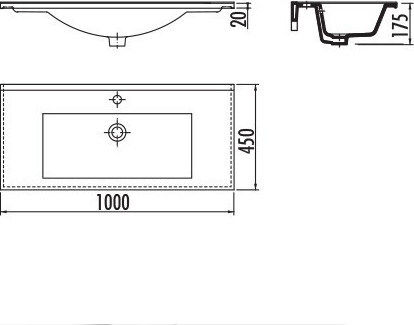 Creavit Slim Eingelassenes Waschbecken Porzellan 100x45x17.5cm Weiß
