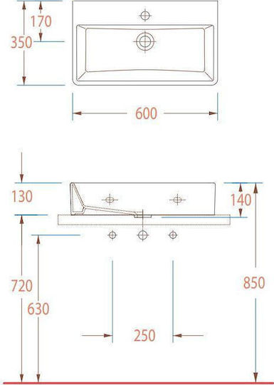 Serel Tetra Надеждна мивка Порцелан 60x35x14см Бял