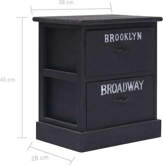 Bedside Table of Solid Wood Black 38x28x45cm