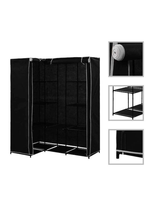 vidaXL Dulap din material textil Colț cu fermoar și rafturi în culoarea Negru 130x87x169cm