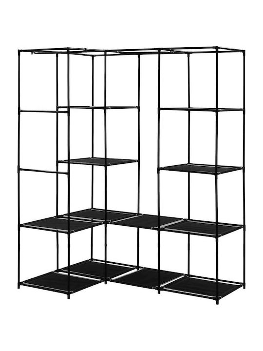 vidaXL Fabric Wardrobe Corner with Zipper and Shelves in Black Color 130x87x169cm