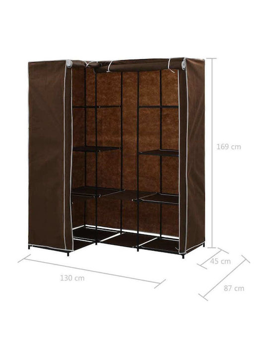 vidaXL Fabric Wardrobe Corner with Zipper and Shelves in Brown Color 130x87x169cm