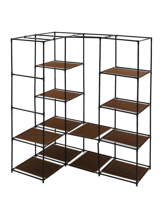 vidaXL Fabric Wardrobe Corner with Zipper and Shelves in Brown Color 130x87x169cm
