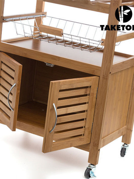 TakeTokio Troleu De Bucătărie Din Lemn Cu 3 Locuri Maro 60x36x88cm
