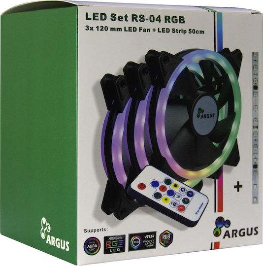 Inter-Tech Argus RS-04 RGB Gehäuselüfter 120mm mit Verbindung 4-Pin PWM 3Stück Schwarz