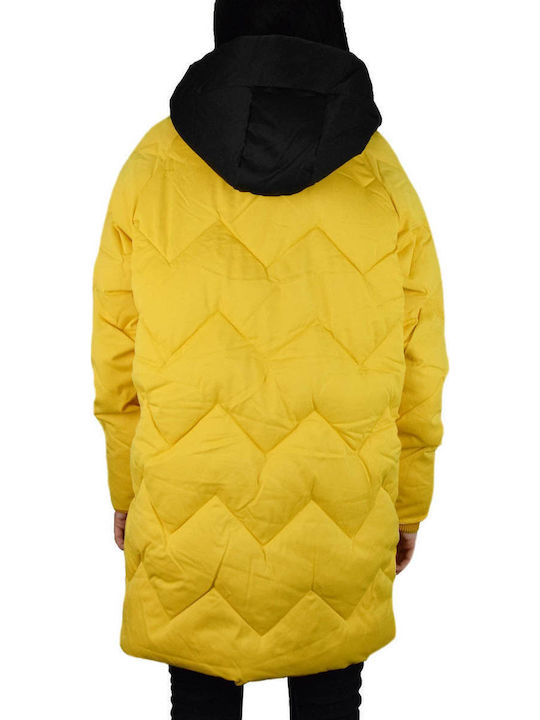 Women's Long Puffer Jacket for Winter with Hood Yellow