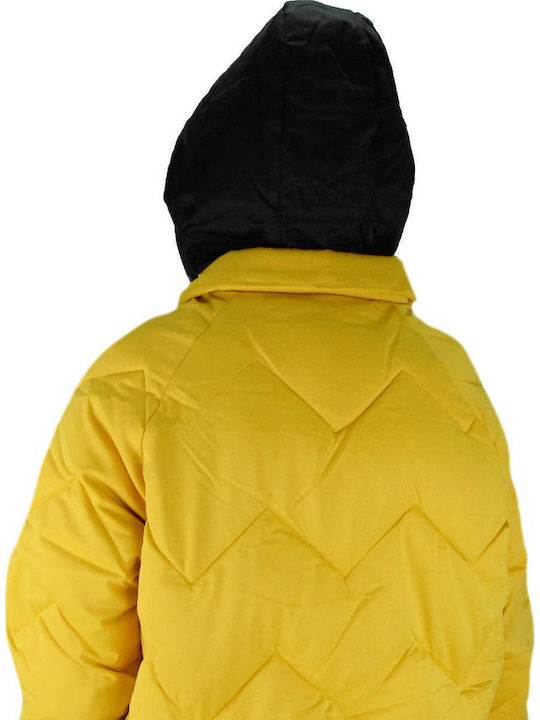 Women's Long Puffer Jacket for Winter with Hood Yellow