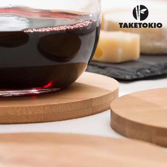 TakeTokio Round Wooden Beige Coasters 11cm 4pcs