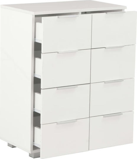 Συρταριέρα Κρεβατοκάμαρας Ξύλινη με 8 συρτάρια Λευκή 60x35x76εκ.