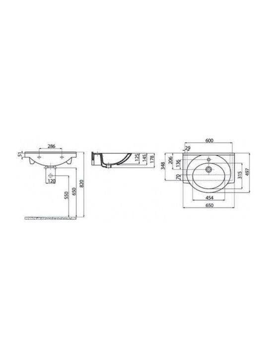 Creavit Smile Ένθετος Νιπτήρας Πορσελάνης 65x50x17.8cm Λευκός