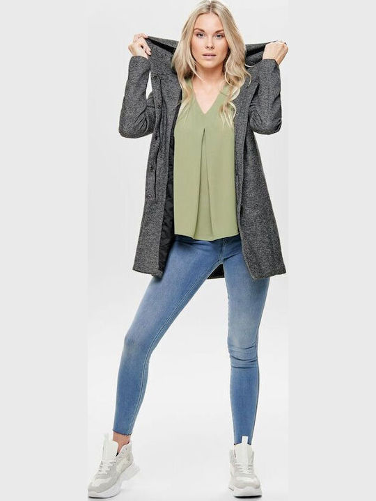 Sedona Women's Dark Grey Melange Peacoat with Hood