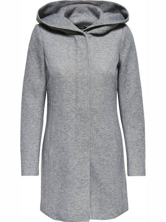 Sedona Women's Light Grey Melange Peacoat with Hood