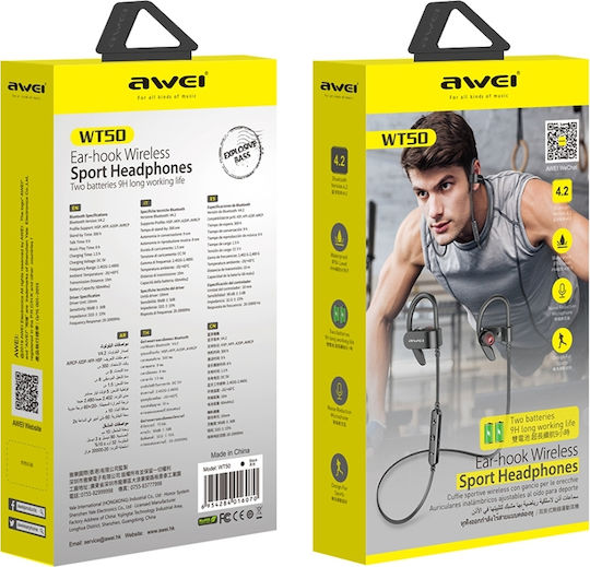 Awei WT50 In-ear Bluetooth Handsfree Ακουστικά με Αντοχή στον Ιδρώτα Μαύρα