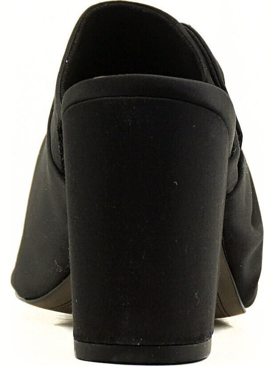 Suede Mules with Chunky High Heel in Black Color