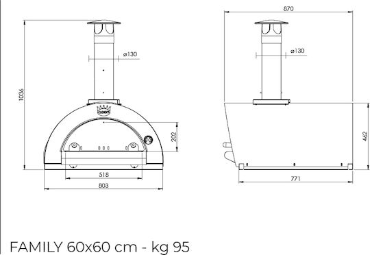 Clementi Family Φούρνος Πίτσας Ξύλου Παραδοσιακός 80.3x77.1x103.6cm