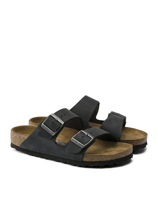 Arizona Soft Footbed Oiled Leather Men's Sandals Black Narrow Fit
