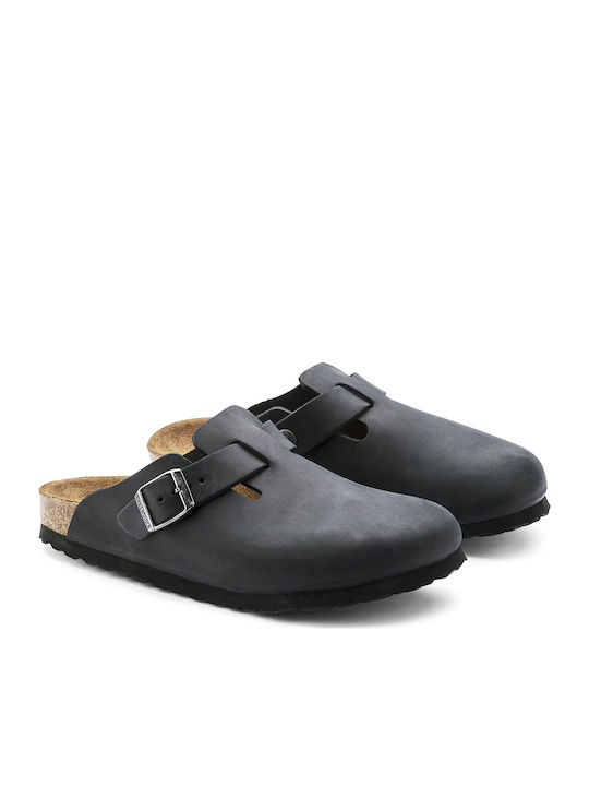 Birkenstock Boston Oiled Leather Men's Leather Anatomic Clogs Black