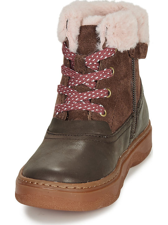 Camper Kids Leather Boots with Zipper Tabac Brown