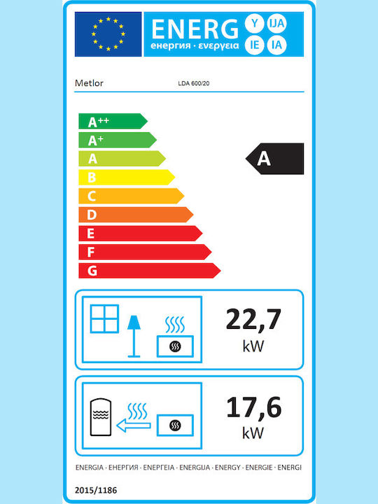 Metlor LDA 600/20 Ενεργειακό Τζάκι Ξύλου Καλοριφέρ 22.7kW Ίσιο με Ανοιγόμενη Πόρτα Ανοιχτού Δοχείου