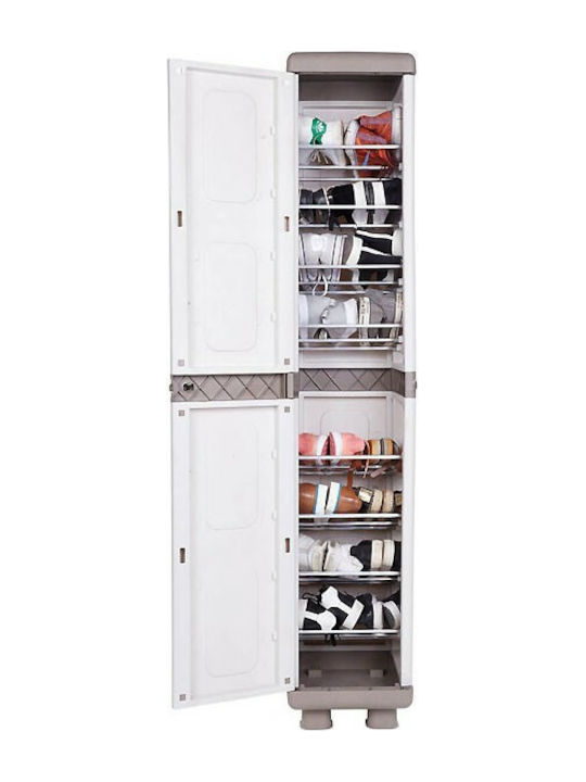 Schuhschrank Niobe Kunststoff mit 8 Regale Beige/White 36x44x179cm