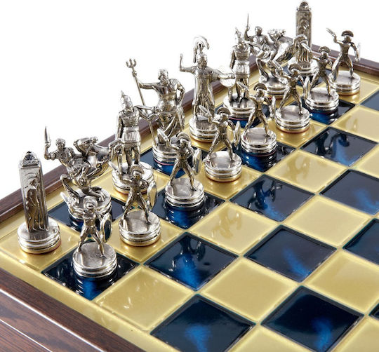 Manopoulos Greek Mythology Handmade Chess Metal with Pawns 34x34cm
