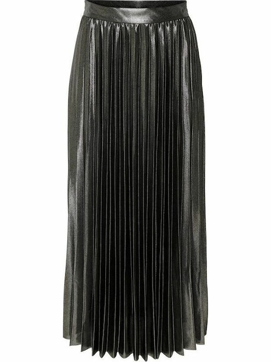 Πλισέ Ψηλόμεση Maxi Φούστα Silver Metallic