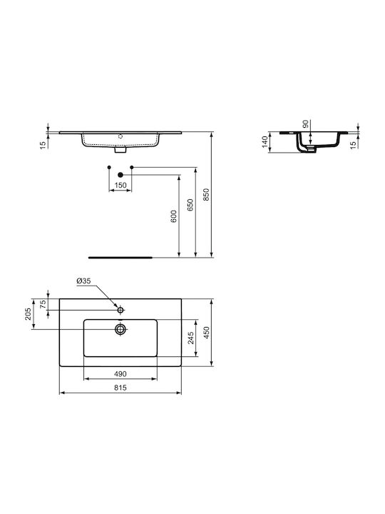 Ideal Standard Tempo Eingelassenes Waschbecken Porzellan 81.5x45x14cm Weiß