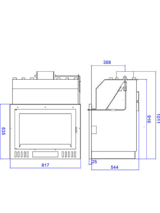 Metlor Bull Eco 32 Ενεργειακό Τζάκι Ξύλου Καλοριφέρ 32.2kW Ίσιο με Ανοιγόμενη Πόρτα Ανοιχτού Δοχείου
