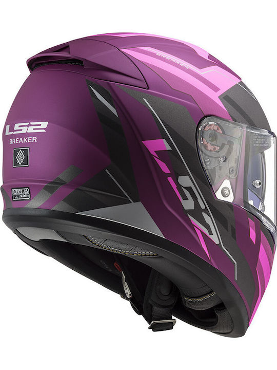 LS2 Breaker FF390 Beta Full Face Helmet with Pinlock and Sun Visor ECE 22.05 1400gr Matt Purple KR5027