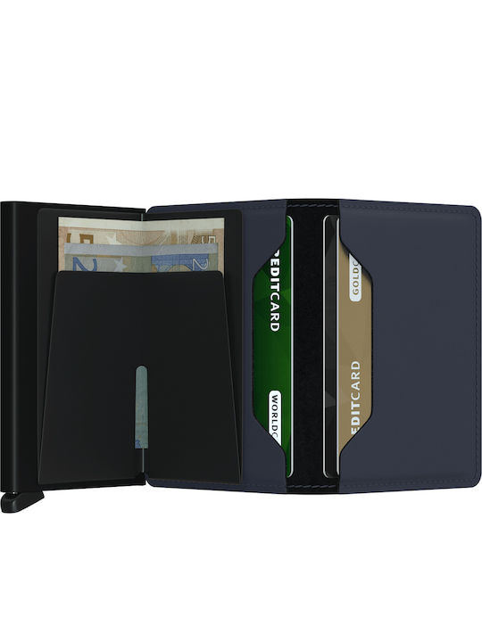 Slimwallet Matte Leather Men's Wallet Cards with RFID and Slide Mechanism Blue