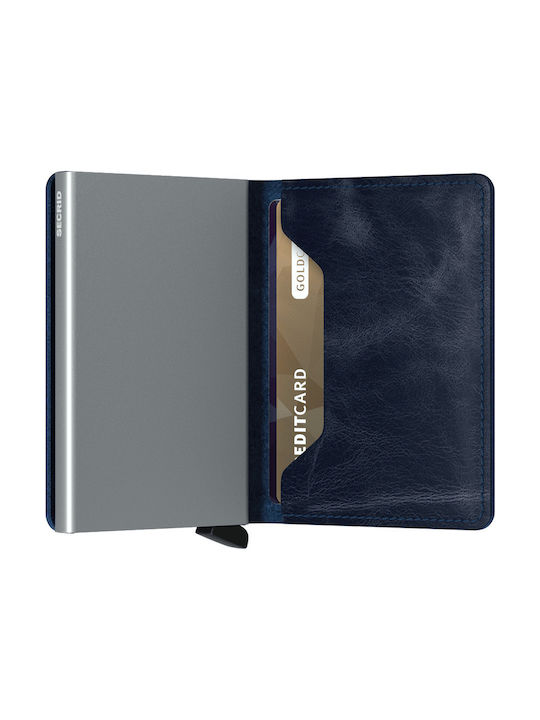 Slimwallet Vintage Leather Men's Wallet Cards with RFID and Slide Mechanism Blue