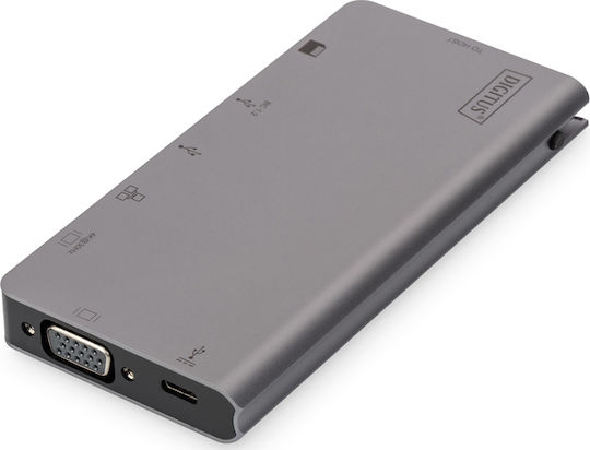 Digitus USB-C Docking Station με HDMI 4K PD Ethernet και συνδεση 2 Οθονών Ασημί (DA-70877)