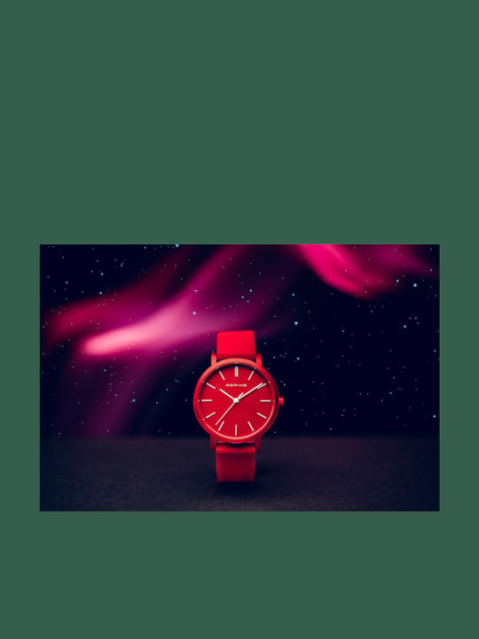 Bering Time True Aurora Мъжки часовник 40мм На батерия с Червено Каучукова Каишка