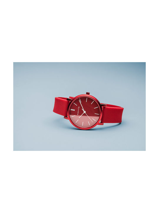 Bering Time True Aurora Watch Battery with Red Rubber Strap