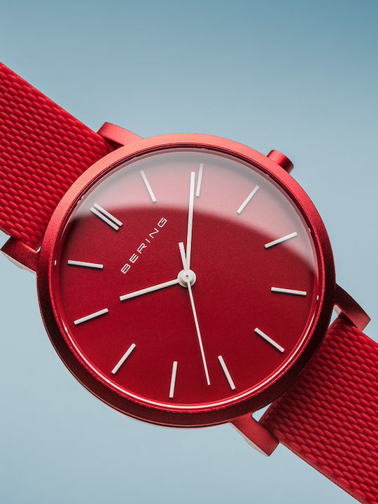 Bering Time True Aurora Мъжки часовник 40мм На батерия с Червено Каучукова Каишка