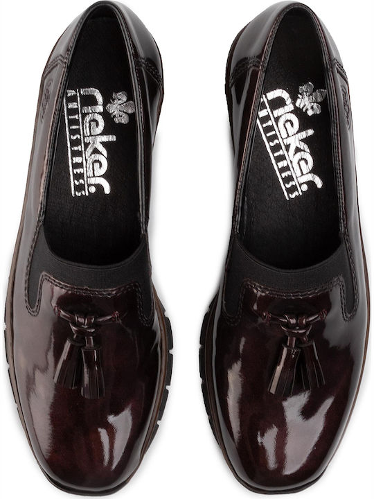 Patent Leather Women's Moccasins in Burgundy Color