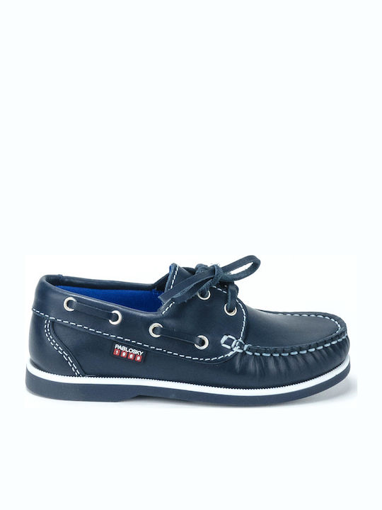 Pablosky Boys Moccasins with Laces Navy Blue