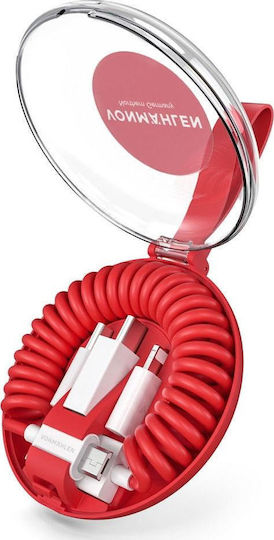 Vonmählen Allroundo Spiral USB to Lightning / Type-C / micro USB 0.5m Cable Red (R011P0009)