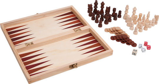 Legler Backgammon / Dame Holz mit Spielsteinen & Schachfiguren 29x29cm