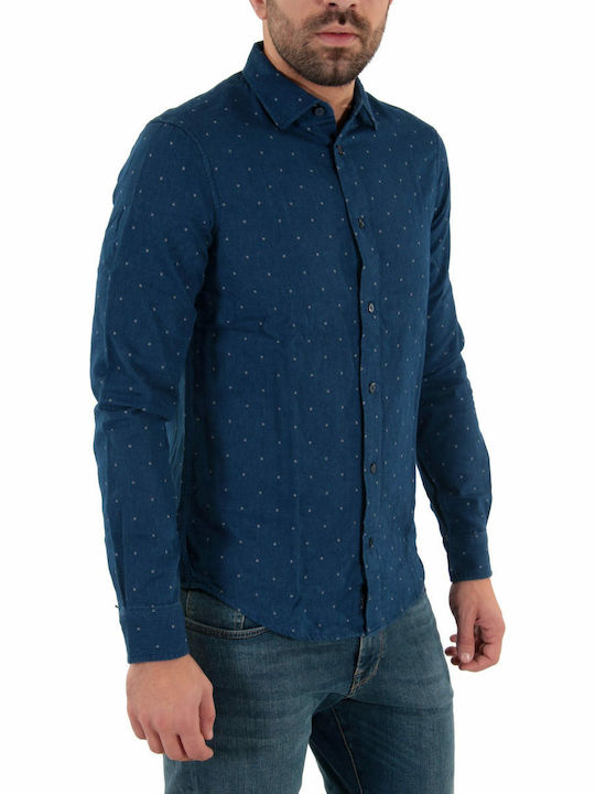 Armani Jeans Men's Shirt Long Sleeve Denim Polka Dot Navy Blue