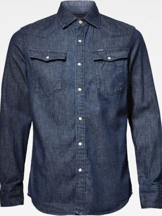 3301 Clean Langärmlig Jeans Hemd Blau