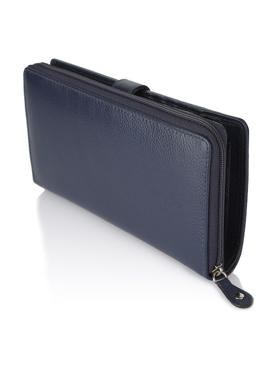 Large Leather Women's Wallet Classic Navy Blue
