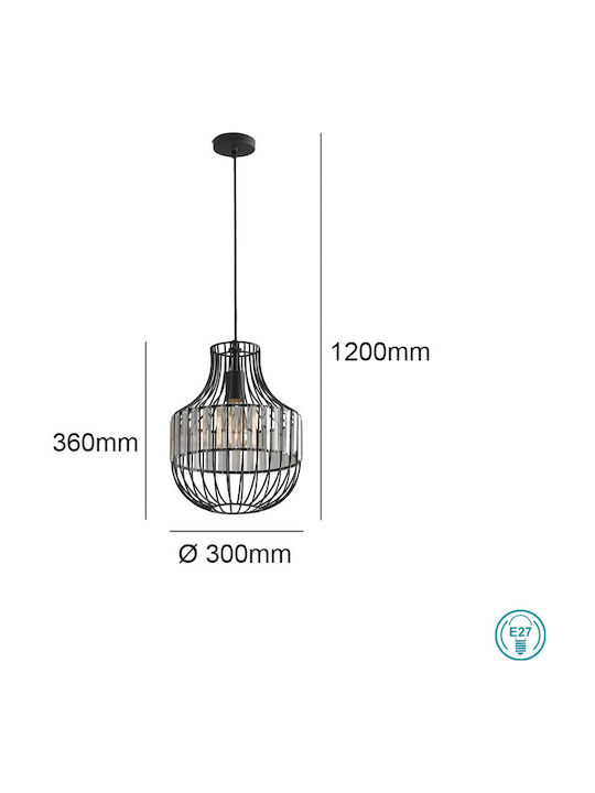 Fan Europe Opium Κρεμαστό Φωτιστικό Μαύρο με Ντουί E27 30x120εκ.