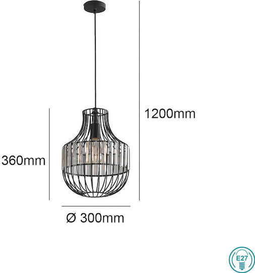 Fan Europe Opium Κρεμαστό Φωτιστικό Μαύρο με Ντουί E27 30x120εκ.