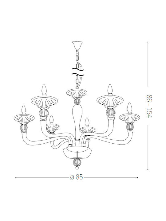 Ideal Lux Danieli Sp6 Chandelier Candlestick 6xE14 Honey 159942