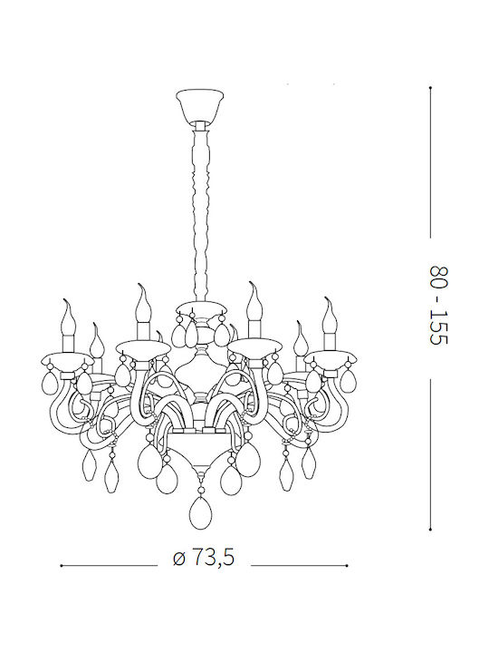 Ideal Lux Negresco Sp8 Kronleuchter Ø73cm mit Kerzen Transparent