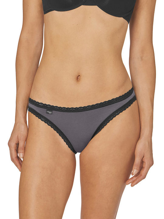 24/7 Weekend Tanga Βαμβακερά Femei Slip 3Pack cu Dantelă Alb/negru/gri