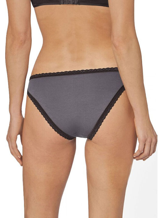 24/7 Weekend Tanga Βαμβακερά Femei Slip 3Pack cu Dantelă Alb/negru/gri