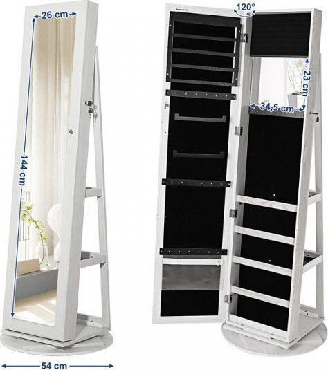 Songmics Огледало с Бяла Дървена Рамка 161x38см