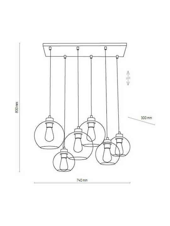 TK Lighting Cubus Hängend Kronleuchter für 6 Lampen E27 Transparent